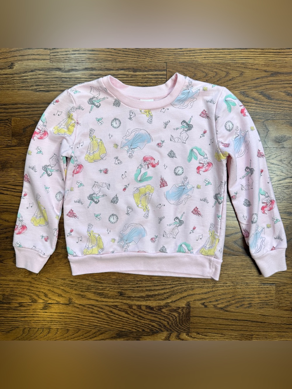 Disney Princess Girls Pink Belle Cinderella Ariel Princess Print Sweatshirt 6-6X